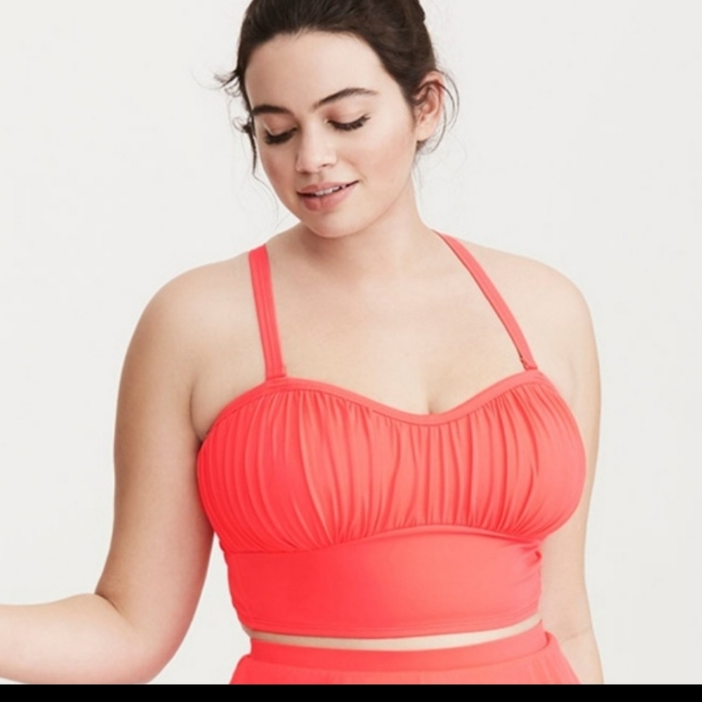 Torrid Hot Coral Pink Ruched Bikini Top